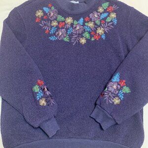 Vintage BonWorth Purple Glitter Sweater Grandma Embroidered Flowers Sweater S